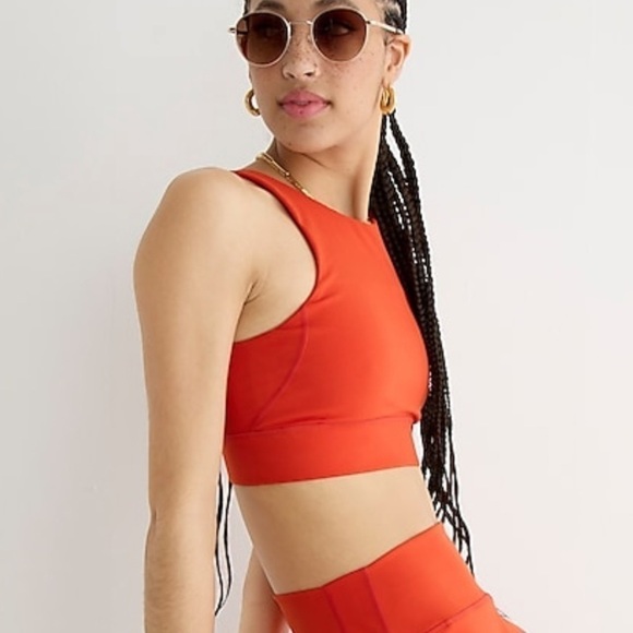 J crew cloud stretch high neck sports bra ripe persimmon - Picture 1 of 4